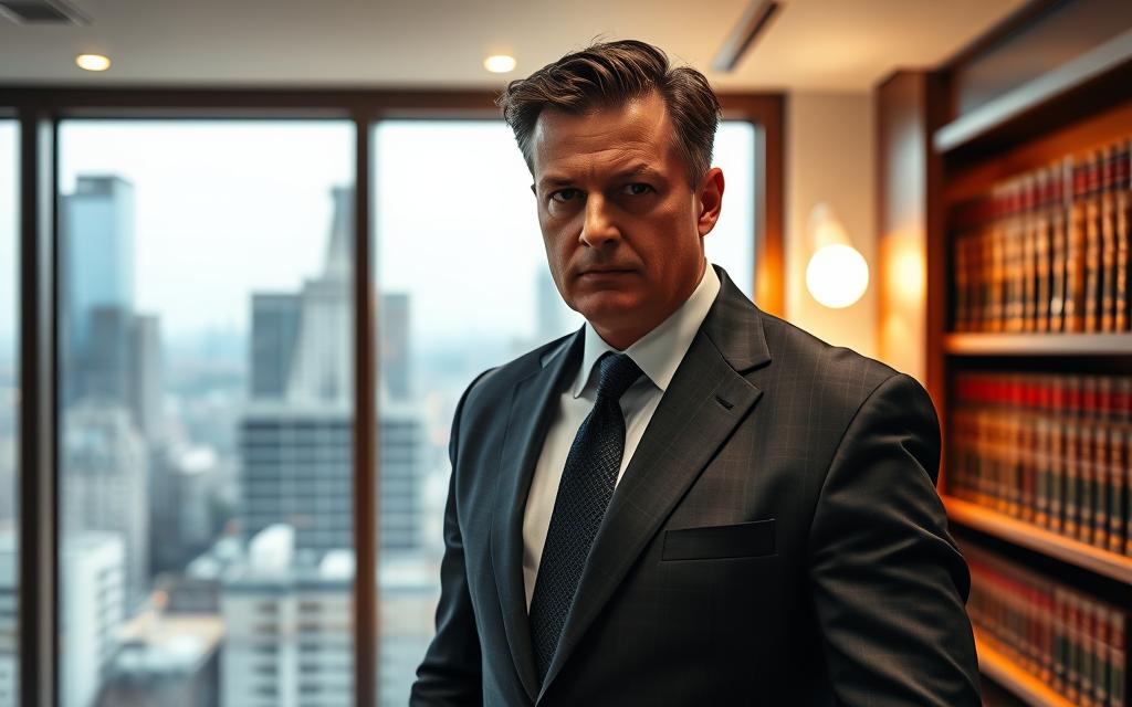 A Professional Accountability Lawyer Standing In A Well-Lit Office, Dressed In A Sharp, Tailored Suit With An Authoritative Posture. The Lawyer'S Face Is Partially Obscured, Casting A Serious, Contemplative Expression. In The Background, A Bookshelf Filled With Legal Tomes And A Large Window Overlooking A Bustling Cityscape Create A Sense Of Expertise And Professionalism. The Lighting Is Warm And Directional, Highlighting The Lawyer'S Confident Demeanor. The Scene Conveys A Sense Of Trust, Reliability, And The Lawyer'S Ability To Navigate Complex Legal Matters With Skill And Diligence.